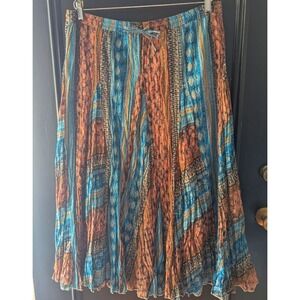 Coldwater Creek Blue Orange Mixed Print Broomstick Maxi Skirt Lined Boho Sz XL